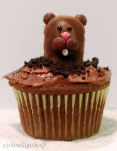 An Almond Joy Groundhog tops this holiday cupcake.